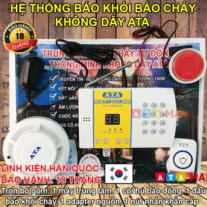 Hệ thống thiết bị báo cháy không dây ATA gia đình, cửa hàng, karaoke, khách sạn