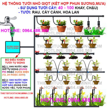 Hệ thống tưới cây nhỏ giọt 16mm cho rau, cây cảnh sân thượng, ban công tự động