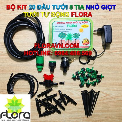 Bộ tưới tự động FLORA 20 béc 8 tia phun nước, nhỏ giọt