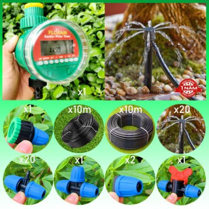 Bộ tưới cây tự động gồm 20 đầu tưới 8 tia dùng pin FLORA B6